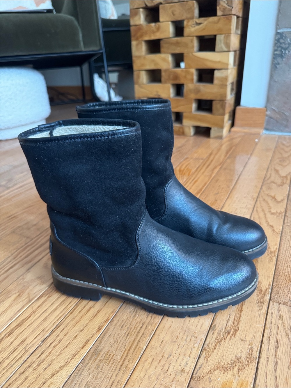 Nautica Black Leather & Suede Short Shaft Boots
